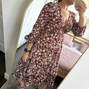 Women's Long Puff Sleeve V Neck Floral Print Ruffle (only used once)